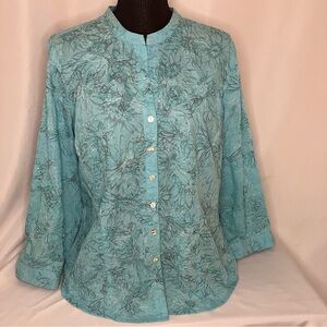 Women blouse JH Collations teal long sleeves no collar